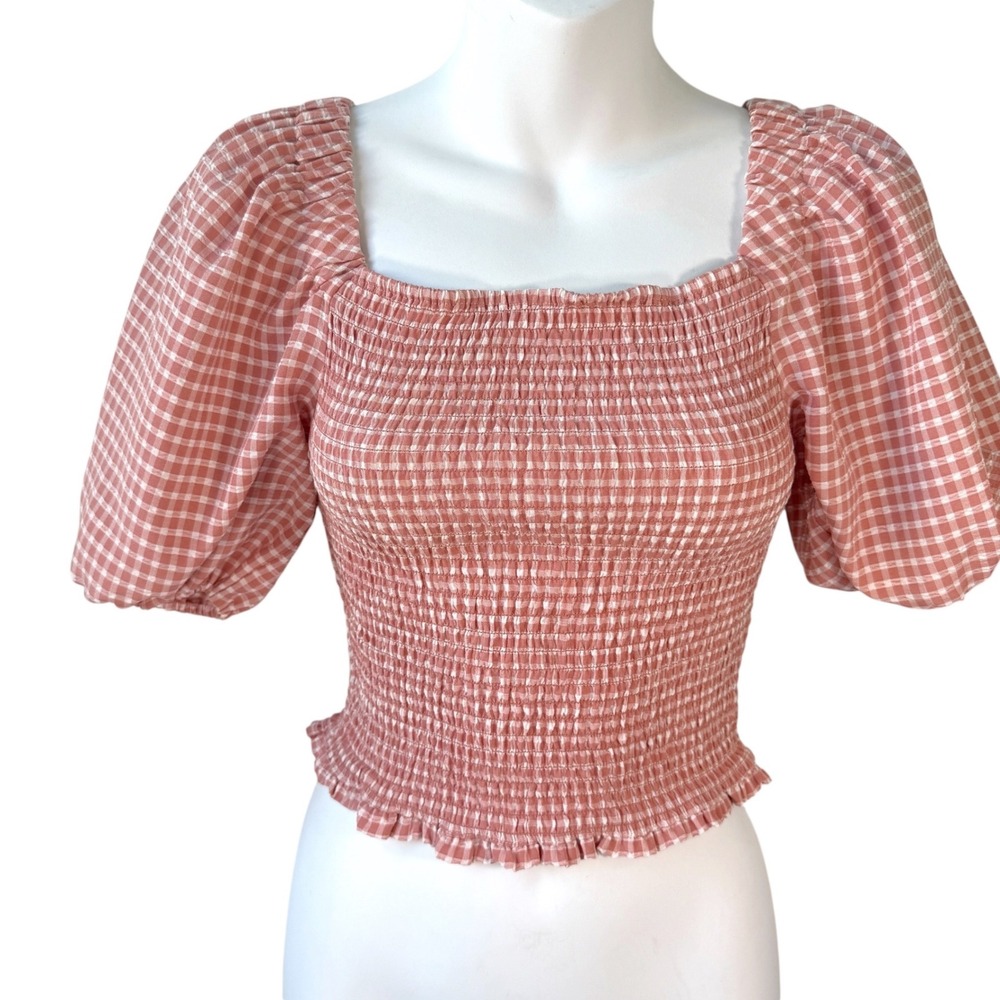 BB Dakota Steve Madden Smocked Top Womens OS Gingham Crop Milkmaid Festival Farm